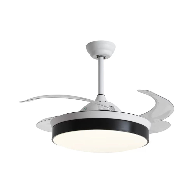 4-Blade Nordic Drum LED Semi Flush Ceiling Light Acrylic Living Room Hanging Fan Lamp, 20" Wide Clearhalo 'Ceiling Fans with Lights' 'Ceiling Fans' 'Modern Ceiling Fans' 'Modern' Lighting' 1983144