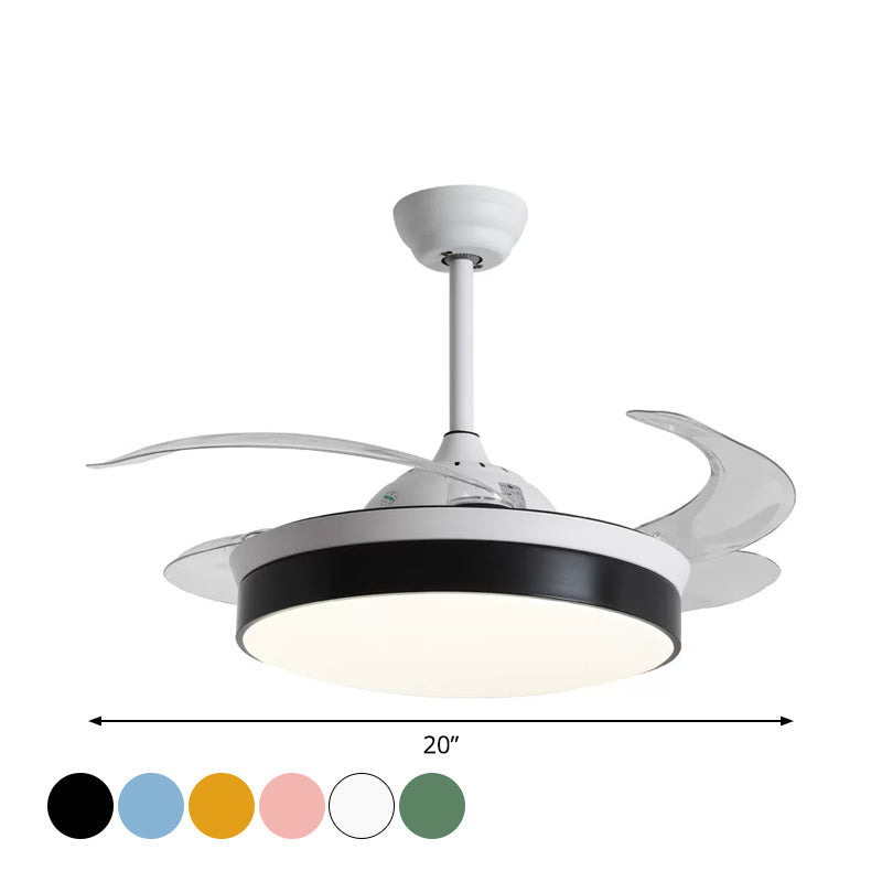 4-Blade Nordic Drum LED Semi Flush Ceiling Light Acrylic Living Room Hanging Fan Lamp, 20" Wide Clearhalo 'Ceiling Fans with Lights' 'Ceiling Fans' 'Modern Ceiling Fans' 'Modern' Lighting' 1983146