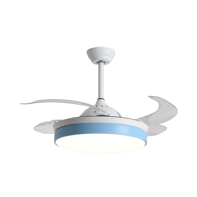 4-Blade Nordic Drum LED Semi Flush Ceiling Light Acrylic Living Room Hanging Fan Lamp, 20" Wide Clearhalo 'Ceiling Fans with Lights' 'Ceiling Fans' 'Modern Ceiling Fans' 'Modern' Lighting' 1983148