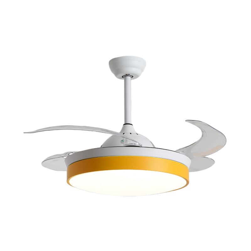 4-Blade Nordic Drum LED Semi Flush Ceiling Light Acrylic Living Room Hanging Fan Lamp, 20" Wide Clearhalo 'Ceiling Fans with Lights' 'Ceiling Fans' 'Modern Ceiling Fans' 'Modern' Lighting' 1983151