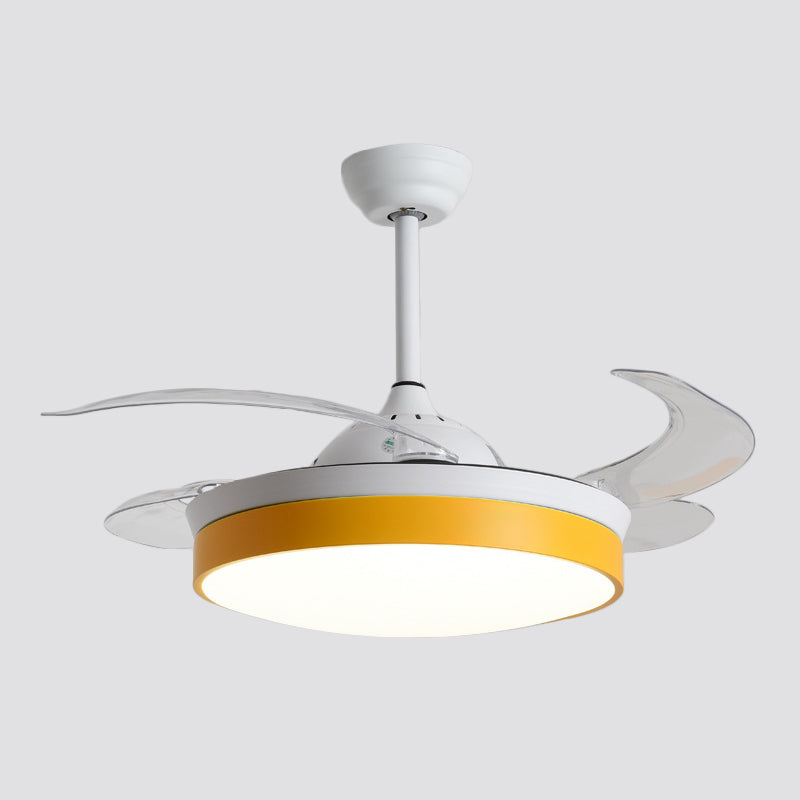 4-Blade Nordic Drum LED Semi Flush Ceiling Light Acrylic Living Room Hanging Fan Lamp, 20" Wide Clearhalo 'Ceiling Fans with Lights' 'Ceiling Fans' 'Modern Ceiling Fans' 'Modern' Lighting' 1983152