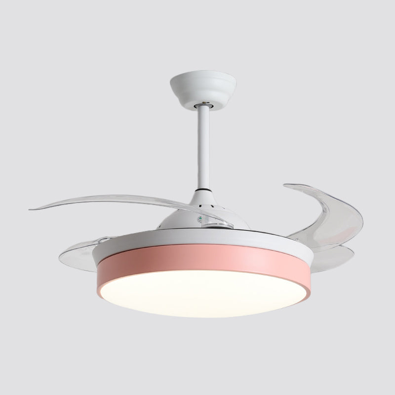 4-Blade Nordic Drum LED Semi Flush Ceiling Light Acrylic Living Room Hanging Fan Lamp, 20" Wide Clearhalo 'Ceiling Fans with Lights' 'Ceiling Fans' 'Modern Ceiling Fans' 'Modern' Lighting' 1983155