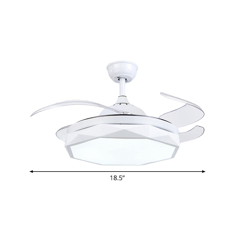 Faceted Metal Semi Flush Mount Lighting Modern 18.5" Wide LED Pendant Fan Lamp with 4 Blades Clearhalo 'Ceiling Fans with Lights' 'Ceiling Fans' 'Modern Ceiling Fans' 'Modern' Lighting' 1983164