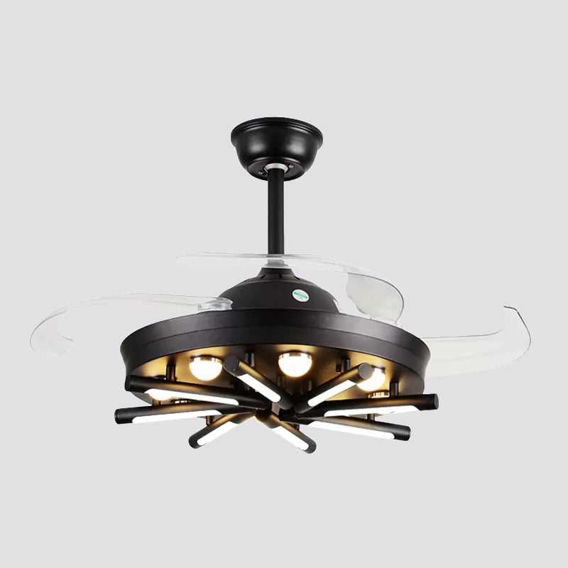 19" Wide Radial Semi Flush Light Fixture Modernism Metal LED Bedroom Pendant Fan Lamp with 4 Blades Clearhalo 'Ceiling Fans with Lights' 'Ceiling Fans' 'Modern Ceiling Fans' 'Modern' Lighting' 1983170