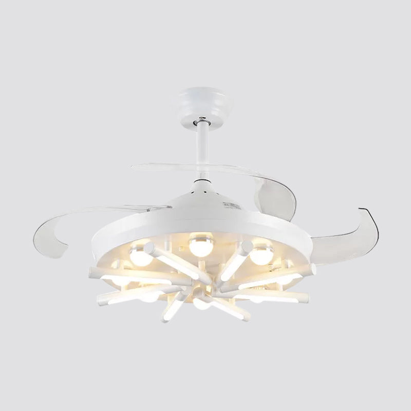 19" Wide Radial Semi Flush Light Fixture Modernism Metal LED Bedroom Pendant Fan Lamp with 4 Blades Clearhalo 'Ceiling Fans with Lights' 'Ceiling Fans' 'Modern Ceiling Fans' 'Modern' Lighting' 1983173