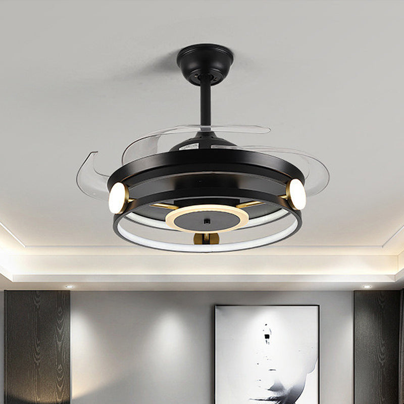 Macaron Circular 4 Blades Semi Flush Ceiling Light Acrylic Dining Room LED Hanging Fan Lamp, 20" Wide Clearhalo 'Ceiling Fans with Lights' 'Ceiling Fans' 'Modern Ceiling Fans' 'Modern' Lighting' 1983175