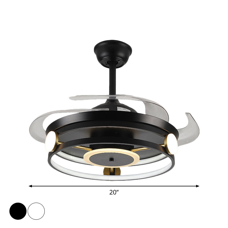 Macaron Circular 4 Blades Semi Flush Ceiling Light Acrylic Dining Room LED Hanging Fan Lamp, 20" Wide Clearhalo 'Ceiling Fans with Lights' 'Ceiling Fans' 'Modern Ceiling Fans' 'Modern' Lighting' 1983177