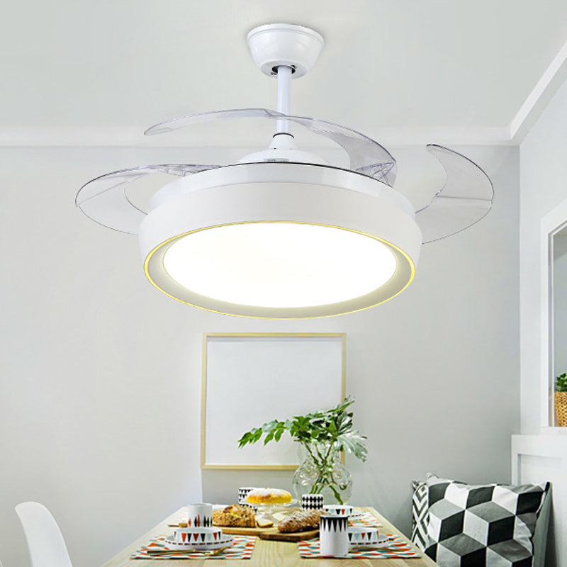 Drum Acrylic 4-Blade Hanging Fan Lamp Contemporary LED White Semi Flush Mount, 20" Wide Clearhalo 'Ceiling Fans with Lights' 'Ceiling Fans' 'Modern Ceiling Fans' 'Modern' Lighting' 1983182