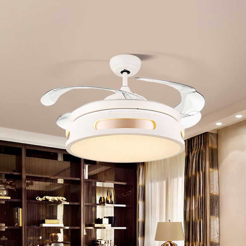 16" Wide Acrylic Drum Semi Flush Light Fixture Modernist LED White Ceiling Fan Lamp with 4 Blades White Clearhalo 'Ceiling Fans with Lights' 'Ceiling Fans' 'Modern Ceiling Fans' 'Modern' Lighting' 1983187