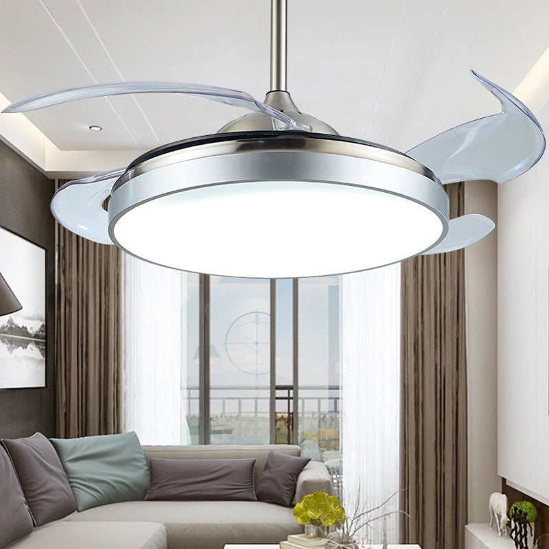 4 Blades Drum Acrylic Ceiling Fan Light Modern LED White Semi Flush Mount, 19" Wide Clearhalo 'Ceiling Fans with Lights' 'Ceiling Fans' 'Modern Ceiling Fans' 'Modern' Lighting' 1983223