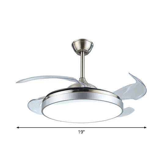 4 Blades Drum Acrylic Ceiling Fan Light Modern LED White Semi Flush Mount, 19" Wide Clearhalo 'Ceiling Fans with Lights' 'Ceiling Fans' 'Modern Ceiling Fans' 'Modern' Lighting' 1983225