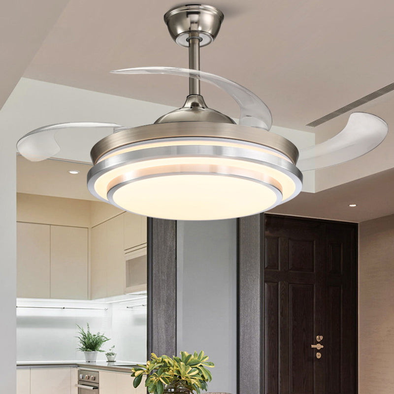 19" Wide 2-Tier Semi Flush Mount Simplicity Acrylic LED Silver Pendant Fan Light Fixture with 4 Blades Clearhalo 'Ceiling Fans with Lights' 'Ceiling Fans' 'Modern Ceiling Fans' 'Modern' Lighting' 1983232