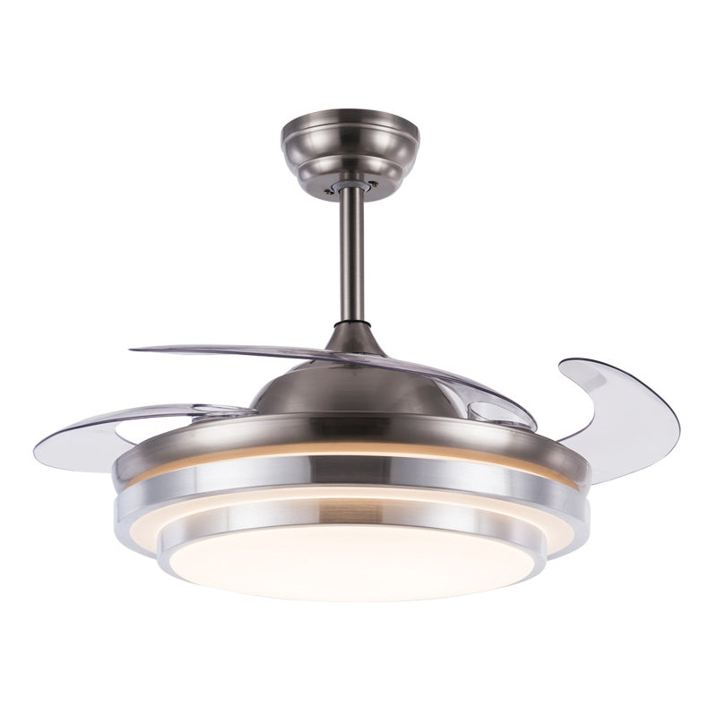 19" Wide 2-Tier Semi Flush Mount Simplicity Acrylic LED Silver Pendant Fan Light Fixture with 4 Blades Clearhalo 'Ceiling Fans with Lights' 'Ceiling Fans' 'Modern Ceiling Fans' 'Modern' Lighting' 1983234