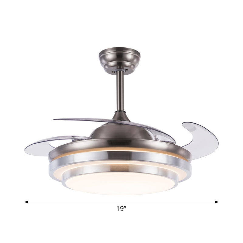 19" Wide 2-Tier Semi Flush Mount Simplicity Acrylic LED Silver Pendant Fan Light Fixture with 4 Blades Clearhalo 'Ceiling Fans with Lights' 'Ceiling Fans' 'Modern Ceiling Fans' 'Modern' Lighting' 1983235