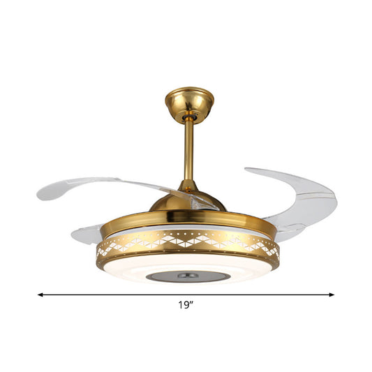 Metal Drum 4 Blades Pendant Fan Lamp Modernism LED Semi Flush Mount Light Fixture, 19" Wide Clearhalo 'Ceiling Fans with Lights' 'Ceiling Fans' 'Modern Ceiling Fans' 'Modern' Lighting' 1983292