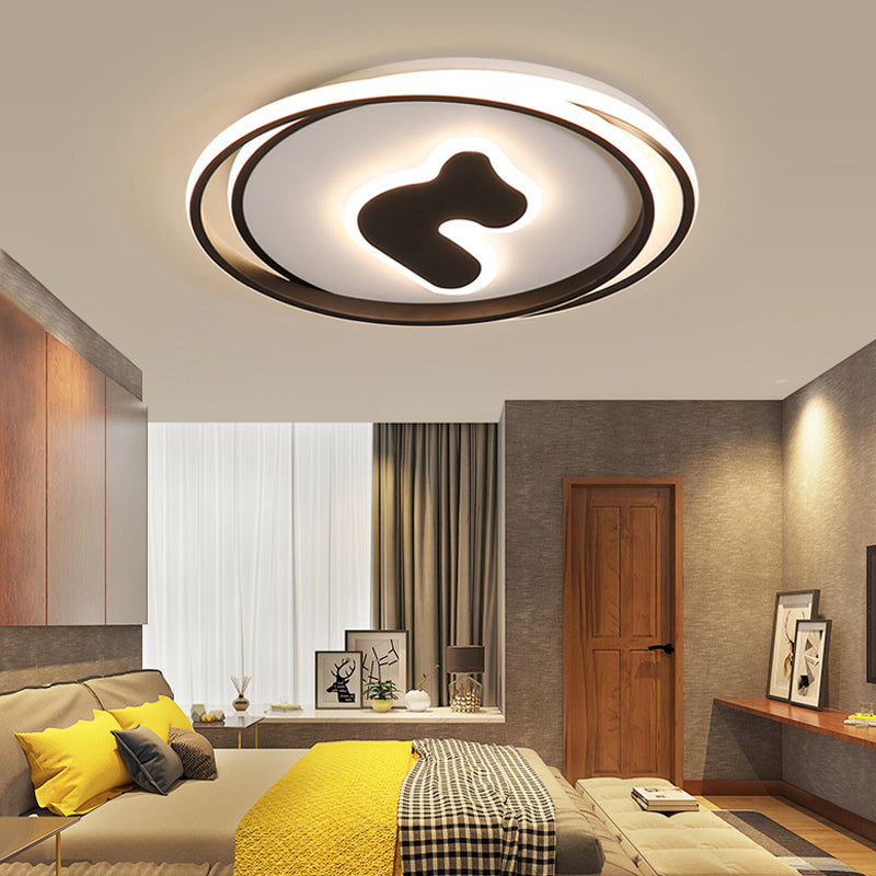 Modern Stylish Black Flush Ceiling Light Ring Acrylic LED Ceiling Lamp for Child Bedroom Hallway Black B Clearhalo 'Ceiling Lights' 'Close To Ceiling Lights' 'Close to ceiling' 'Flush mount' Lighting' 198332