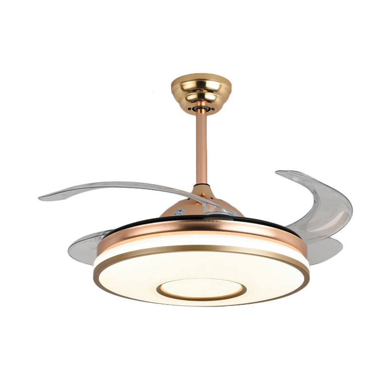 20" Wide Circle Pendant Fan Lamp Modern Acrylic Living Room LED Semi Flush with 4 Blades Gold B Clearhalo 'Ceiling Fans with Lights' 'Ceiling Fans' 'Modern Ceiling Fans' 'Modern' Lighting' 1983415