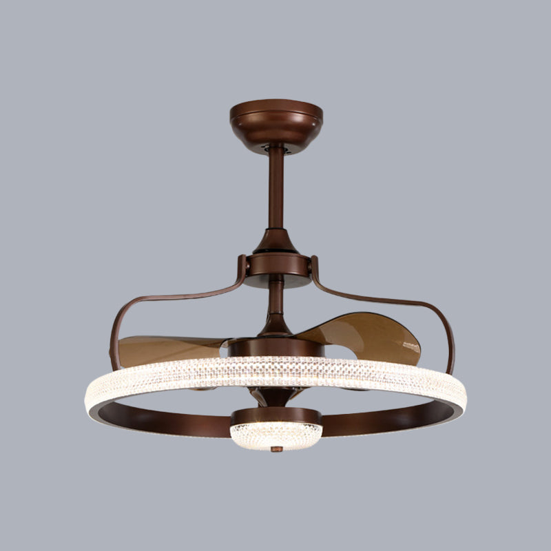 Modern Ring 3 Blades Ceiling Fan Light Fixture Crystal LED Bedroom Semi Flush Mount Lighting, 23.5" Wide Clearhalo 'Ceiling Fans with Lights' 'Ceiling Fans' 'Modern Ceiling Fans' 'Modern' Lighting' 1983436