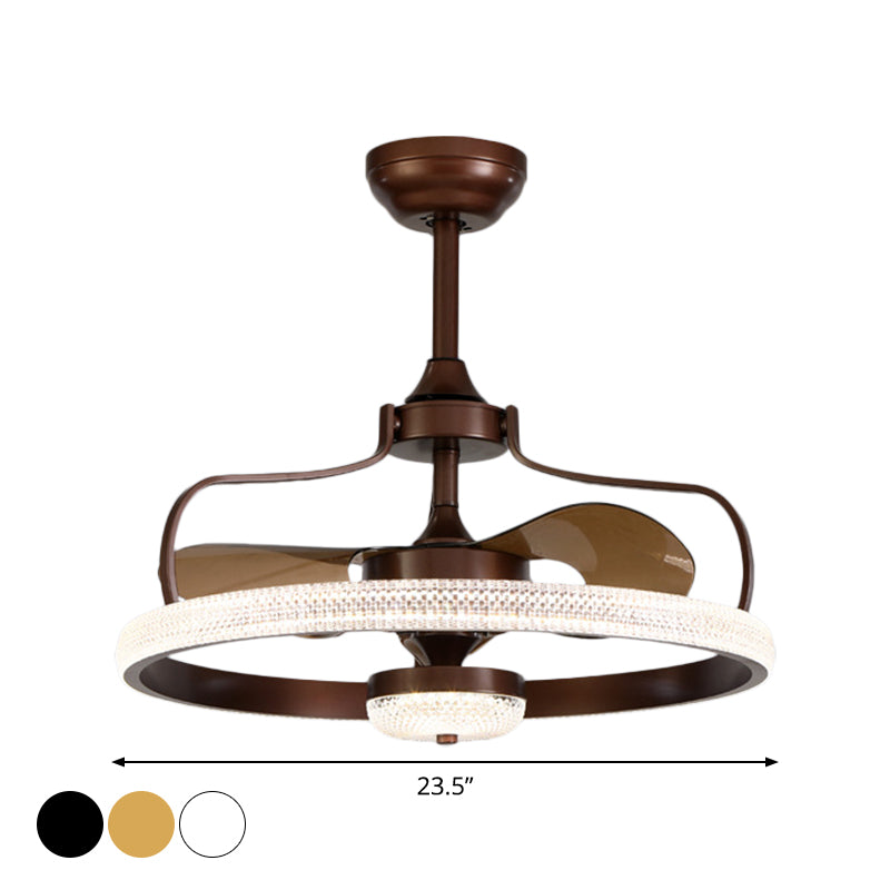 Modern Ring 3 Blades Ceiling Fan Light Fixture Crystal LED Bedroom Semi Flush Mount Lighting, 23.5" Wide Clearhalo 'Ceiling Fans with Lights' 'Ceiling Fans' 'Modern Ceiling Fans' 'Modern' Lighting' 1983437