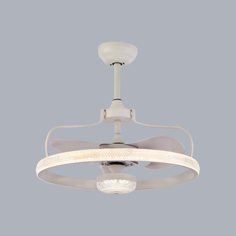 Modern Ring 3 Blades Ceiling Fan Light Fixture Crystal LED Bedroom Semi Flush Mount Lighting, 23.5" Wide Clearhalo 'Ceiling Fans with Lights' 'Ceiling Fans' 'Modern Ceiling Fans' 'Modern' Lighting' 1983441