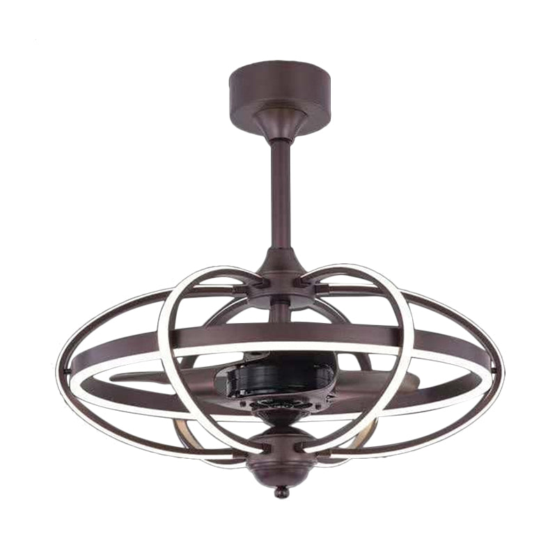 3-Blade Cage Metal Semi Flush Ceiling Light Simple 25.5" Wide LED Coffee Hanging Fan Lamp Coffee A Clearhalo 'Ceiling Fans with Lights' 'Ceiling Fans' 'Modern Ceiling Fans' 'Modern' Lighting' 1983454