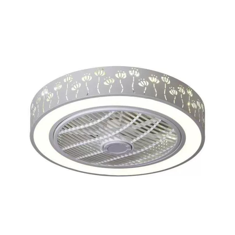 Drum Laser-Cut Acrylic Ceiling Fan Lamp Simple 20.5" Wide LED White Semi Mount Lighting White E Clearhalo 'Ceiling Fans with Lights' 'Ceiling Fans' 'Modern Ceiling Fans' 'Modern' Lighting' 1983491