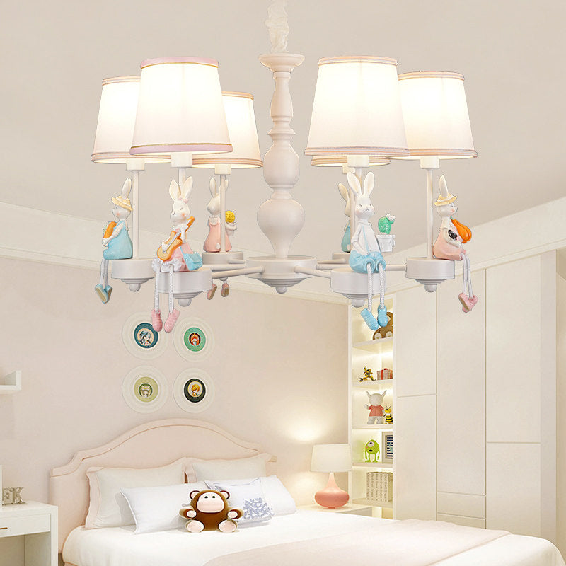 Kids Lovely Tapered Pendant Lights Metal White 6 Lights Chandelier for Girls Bedroom White Clearhalo 'Ceiling Lights' 'Chandeliers' Lighting' options 198349_0d0af1fd-067a-4a4c-9162-d013bf0a06d1