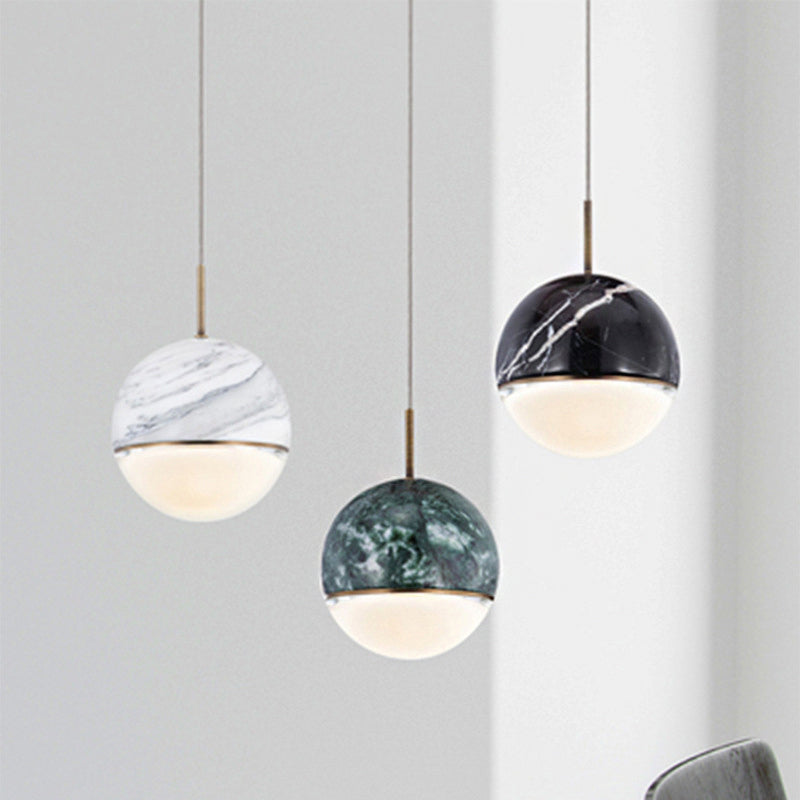 Globe/Cone Marble LED Pendant Light Kit Designer Black/White/Green Hanging Lamp Fixture for Living Room Clearhalo 'Ceiling Lights' 'Modern Pendants' 'Modern' 'Pendant Lights' 'Pendants' Lighting' 1983510