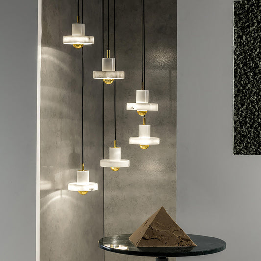 Minimalist Pot-Lid Pendulum Light Marble 1-Bulb Dining Room Suspension Pendant in White and Brass White Clearhalo 'Ceiling Lights' 'Modern Pendants' 'Modern' 'Pendant Lights' 'Pendants' Lighting' 1983529