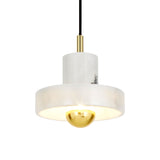 Minimalist Pot-Lid Pendulum Light Marble 1-Bulb Dining Room Suspension Pendant in White and Brass Clearhalo 'Ceiling Lights' 'Modern Pendants' 'Modern' 'Pendant Lights' 'Pendants' Lighting' 1983532