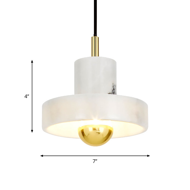 Minimalist Pot-Lid Pendulum Light Marble 1-Bulb Dining Room Suspension Pendant in White and Brass Clearhalo 'Ceiling Lights' 'Modern Pendants' 'Modern' 'Pendant Lights' 'Pendants' Lighting' 1983533