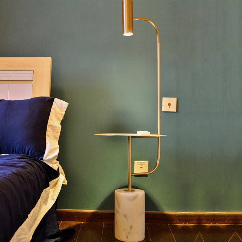 Brass Tube Spotlight Floor Lamp Post-Modern Metal LED Floor Reading Light with Table and Marble Pedestal Clearhalo 'Floor Lamps' 'Lamps' Lighting' 1983561