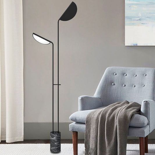 Bent Shade Metal Standing Floor Lamp Minimalist 2-Head Black Floor Light with Marble Base Clearhalo 'Floor Lamps' 'Lamps' Lighting' 1983677