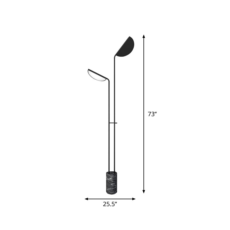 Bent Shade Metal Standing Floor Lamp Minimalist 2-Head Black Floor Light with Marble Base Clearhalo 'Floor Lamps' 'Lamps' Lighting' 1983679