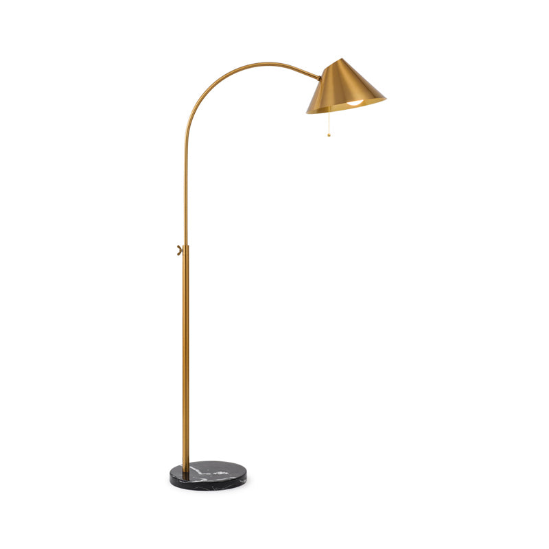 Gold Cone Adjustable Floor Reading Lamp Postmodern Single Metal Gooseneck Floor Light with Pull Chain Clearhalo 'Floor Lamps' 'Lamps' Lighting' 1983709