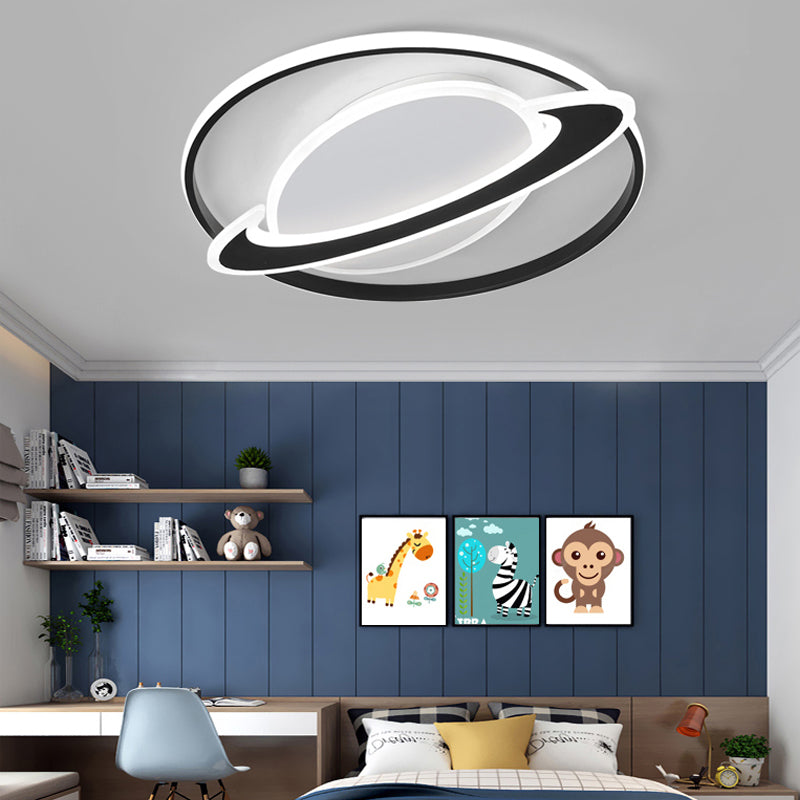 Slim Panel Planet Flush Mount Light Creative Acrylic LED Ceiling Lamp for Boy Bedroom Black White Clearhalo 'Ceiling Lights' 'Close To Ceiling Lights' 'Close to ceiling' 'Flush mount' Lighting' 198378