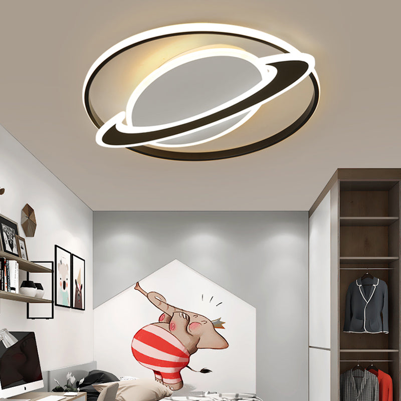 Slim Panel Planet Flush Mount Light Creative Acrylic LED Ceiling Lamp for Boy Bedroom Black Warm Clearhalo 'Ceiling Lights' 'Close To Ceiling Lights' 'Close to ceiling' 'Flush mount' Lighting' 198379