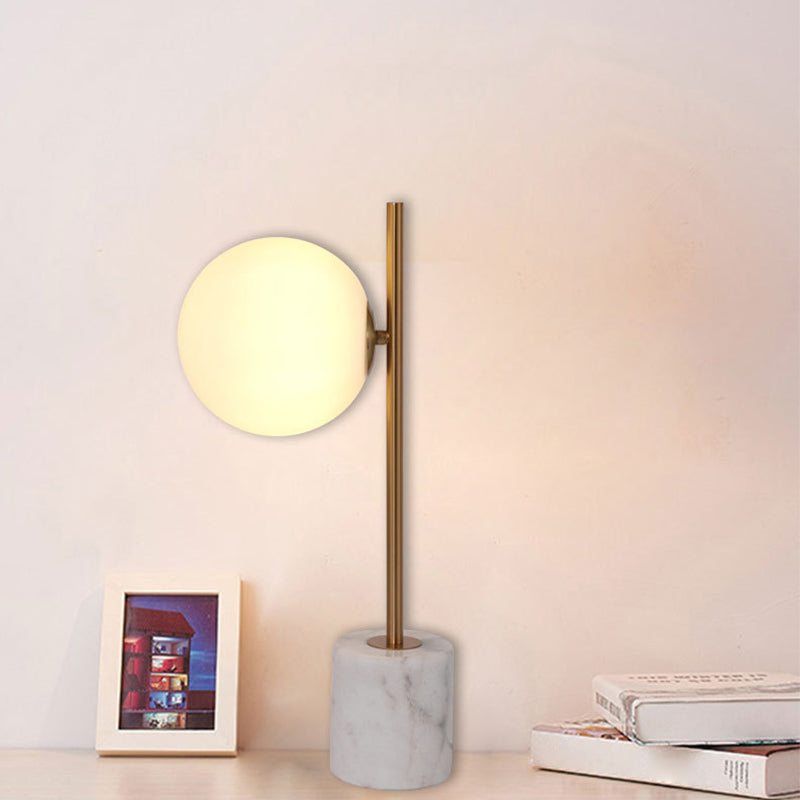 White Glass Ball Night Lamp Simple Single-Bulb Table Stand Light with Brass Pole and Marble Base Clearhalo 'Lamps' 'Table Lamps' Lighting' 1983790