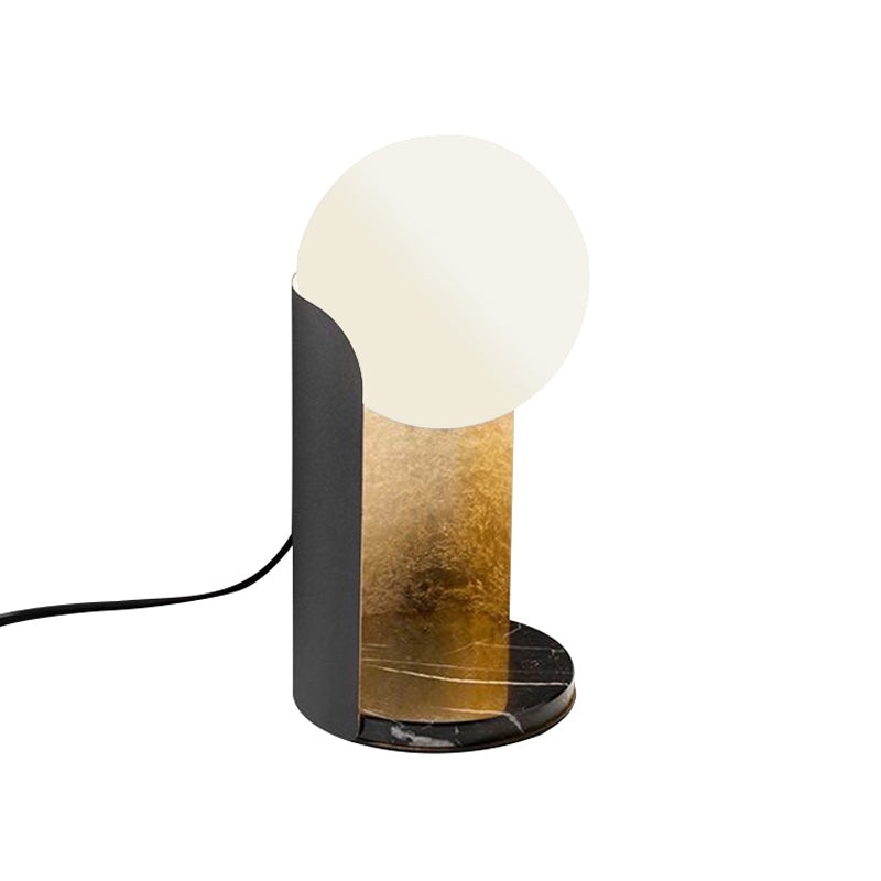 Designer Ball Shade Night Light White Glass 1 Bulb Bedroom Table Lamp with Curved Stand in Black and Gold Inner Clearhalo 'Lamps' 'Table Lamps' Lighting' 1983803