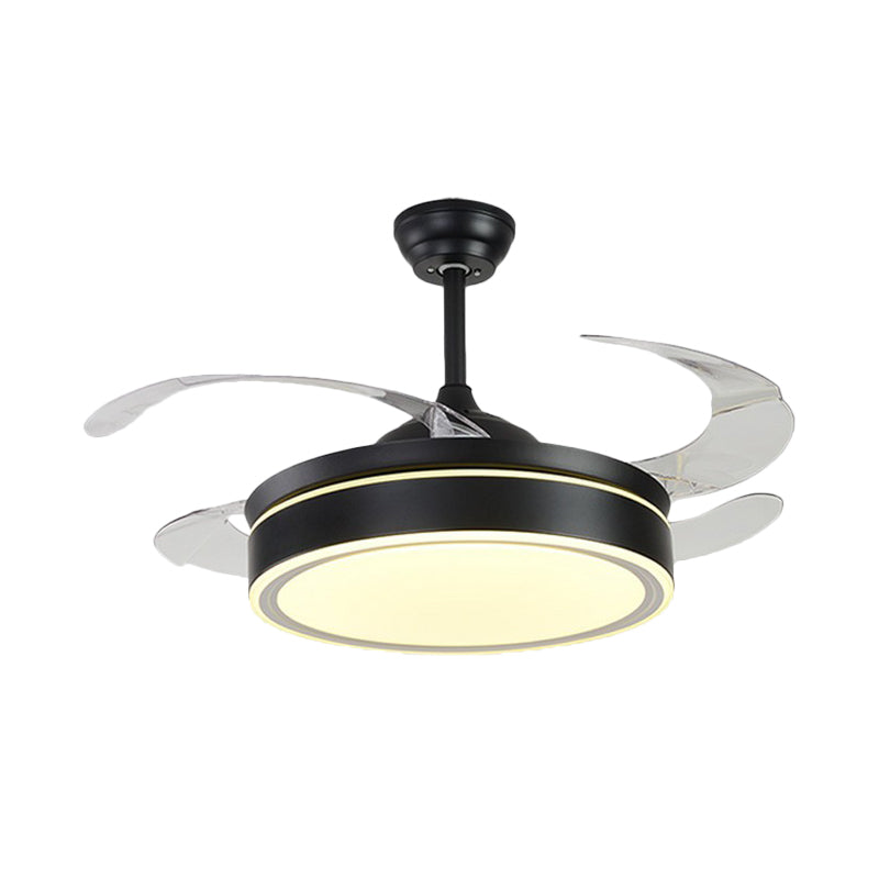 Acrylic Round 4 Blades Pendant Fan Light Fixture Modern LED Semi Flush for Bedroom, 20" Wide Clearhalo 'Ceiling Fans with Lights' 'Ceiling Fans' 'Modern Ceiling Fans' 'Modern' Lighting' 1983817