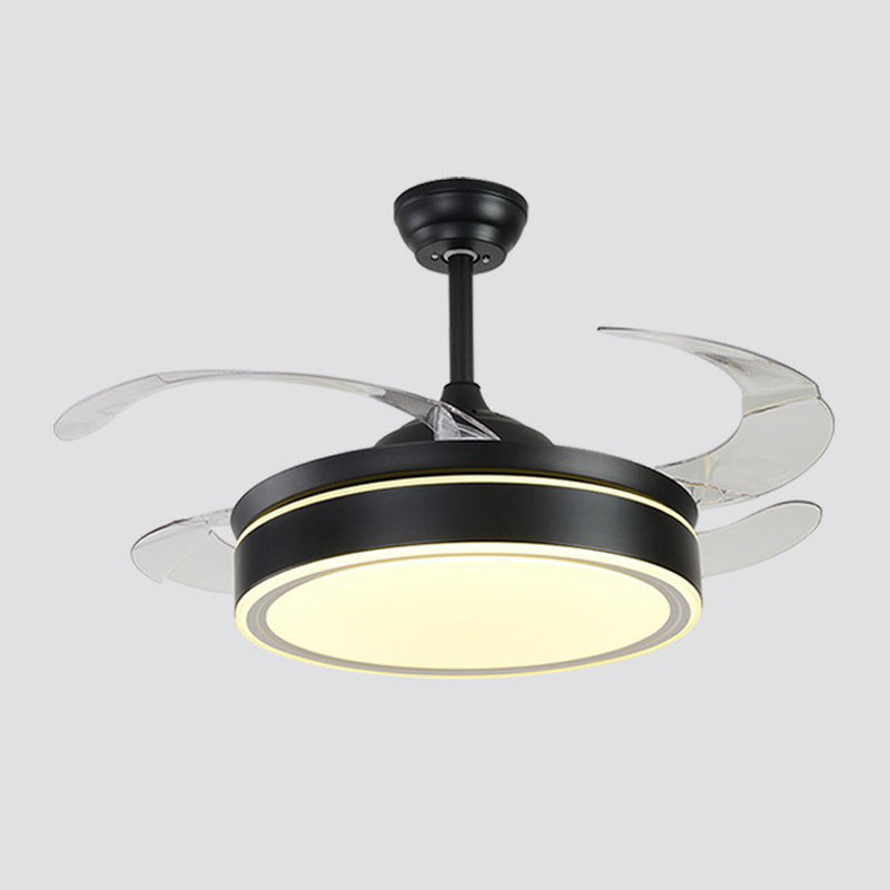 Acrylic Round 4 Blades Pendant Fan Light Fixture Modern LED Semi Flush for Bedroom, 20" Wide Clearhalo 'Ceiling Fans with Lights' 'Ceiling Fans' 'Modern Ceiling Fans' 'Modern' Lighting' 1983818