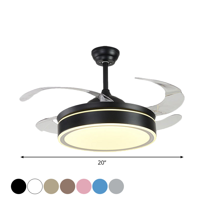 Acrylic Round 4 Blades Pendant Fan Light Fixture Modern LED Semi Flush for Bedroom, 20" Wide Clearhalo 'Ceiling Fans with Lights' 'Ceiling Fans' 'Modern Ceiling Fans' 'Modern' Lighting' 1983819