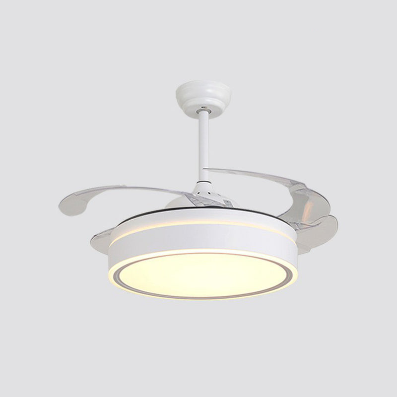 Acrylic Round 4 Blades Pendant Fan Light Fixture Modern LED Semi Flush for Bedroom, 20" Wide Clearhalo 'Ceiling Fans with Lights' 'Ceiling Fans' 'Modern Ceiling Fans' 'Modern' Lighting' 1983822