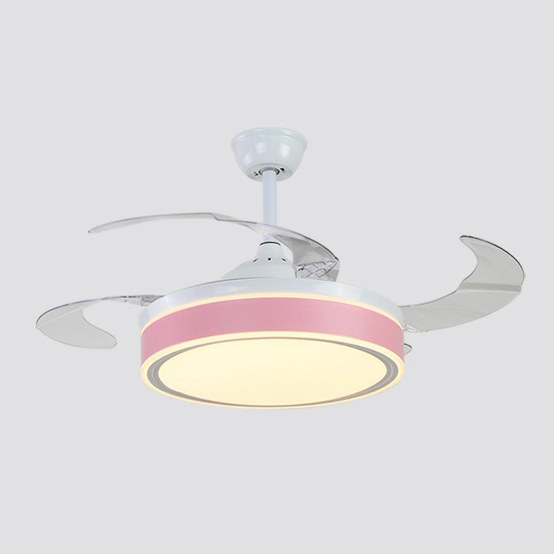 Acrylic Round 4 Blades Pendant Fan Light Fixture Modern LED Semi Flush for Bedroom, 20" Wide Clearhalo 'Ceiling Fans with Lights' 'Ceiling Fans' 'Modern Ceiling Fans' 'Modern' Lighting' 1983831