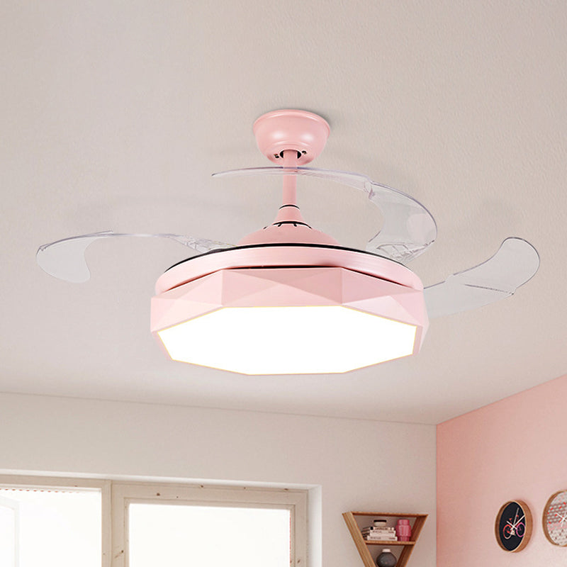 Prismy Living Room Ceiling Fan Light Metallic 15.5" Wide LED Nordic Semi Flush Mount, 4 Blades Clearhalo 'Ceiling Fans with Lights' 'Ceiling Fans' 'Modern Ceiling Fans' 'Modern' Lighting' 1983840