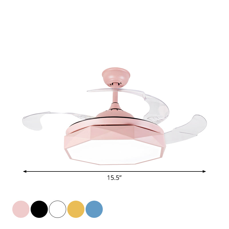 Prismy Living Room Ceiling Fan Light Metallic 15.5" Wide LED Nordic Semi Flush Mount, 4 Blades Clearhalo 'Ceiling Fans with Lights' 'Ceiling Fans' 'Modern Ceiling Fans' 'Modern' Lighting' 1983843