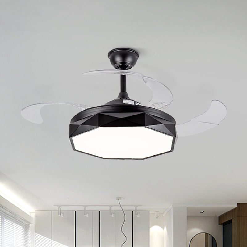 Prismy Living Room Ceiling Fan Light Metallic 15.5" Wide LED Nordic Semi Flush Mount, 4 Blades Black Clearhalo 'Ceiling Fans with Lights' 'Ceiling Fans' 'Modern Ceiling Fans' 'Modern' Lighting' 1983844