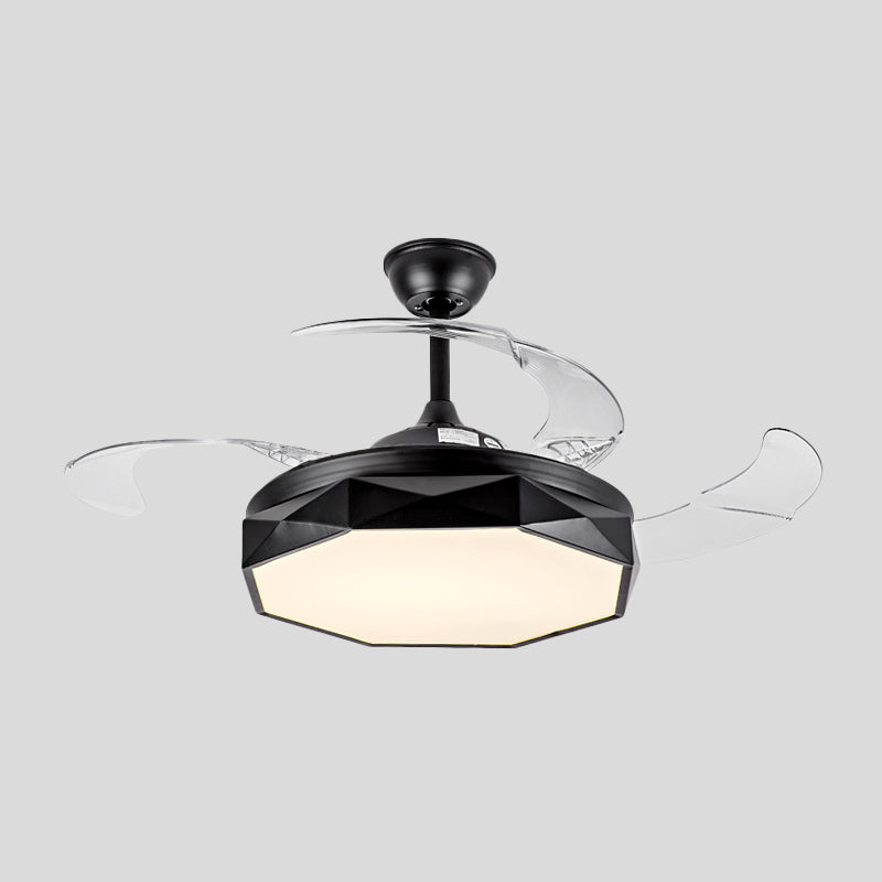 Prismy Living Room Ceiling Fan Light Metallic 15.5" Wide LED Nordic Semi Flush Mount, 4 Blades Clearhalo 'Ceiling Fans with Lights' 'Ceiling Fans' 'Modern Ceiling Fans' 'Modern' Lighting' 1983846