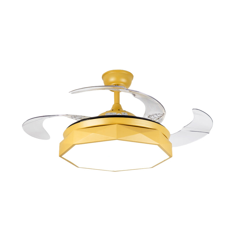 Prismy Living Room Ceiling Fan Light Metallic 15.5" Wide LED Nordic Semi Flush Mount, 4 Blades Clearhalo 'Ceiling Fans with Lights' 'Ceiling Fans' 'Modern Ceiling Fans' 'Modern' Lighting' 1983851