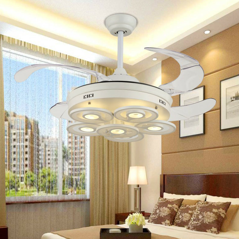 Loop Acrylic 4-Blade Pendant Fan Light Simplicity LED White Semi Flush Mount, 19" Wide Clearhalo 'Ceiling Fans with Lights' 'Ceiling Fans' 'Modern Ceiling Fans' 'Modern' Lighting' 1983888